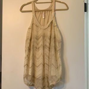 Tan tank top with gold embroidery